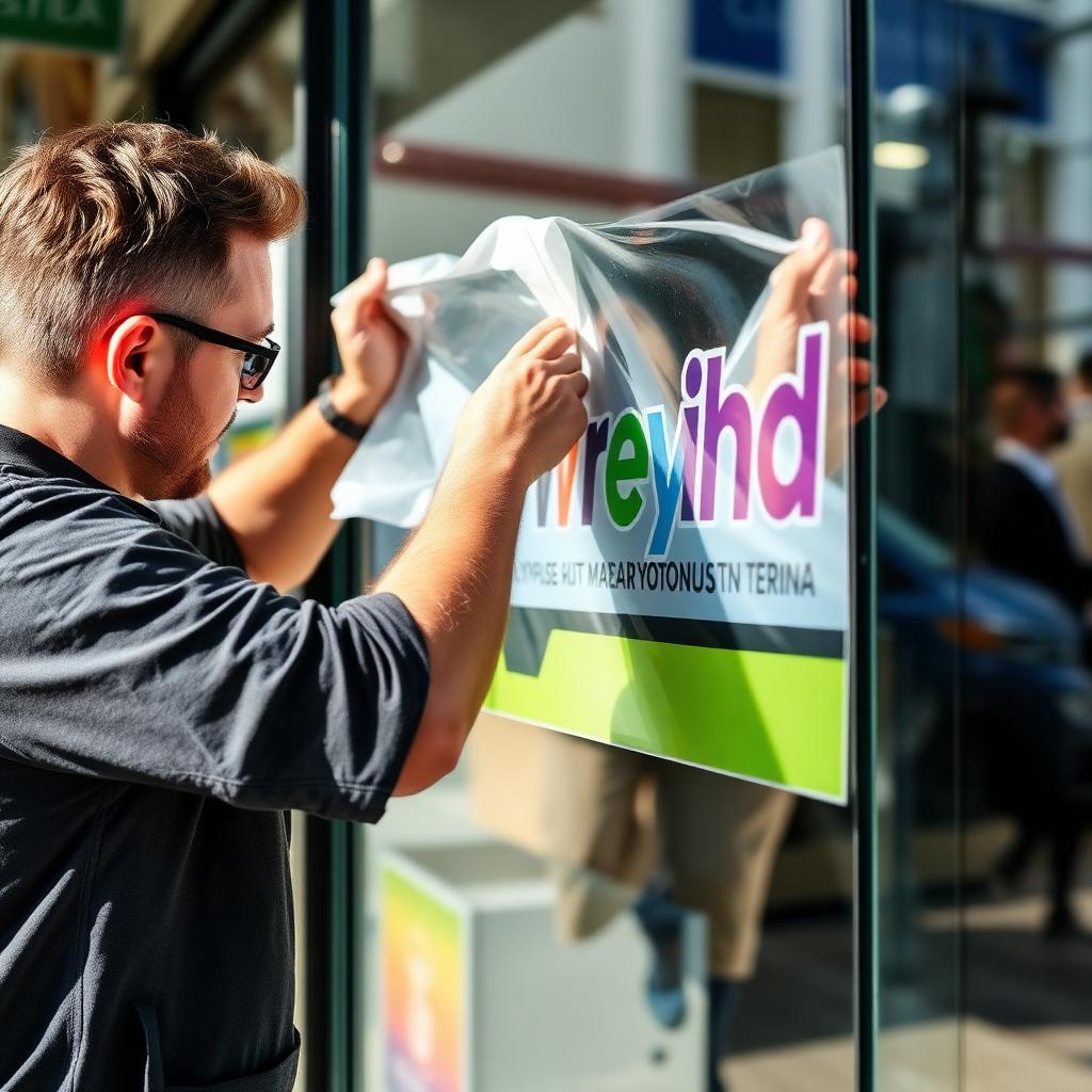 Instalação de adesivo personalizado em vitrine de loja