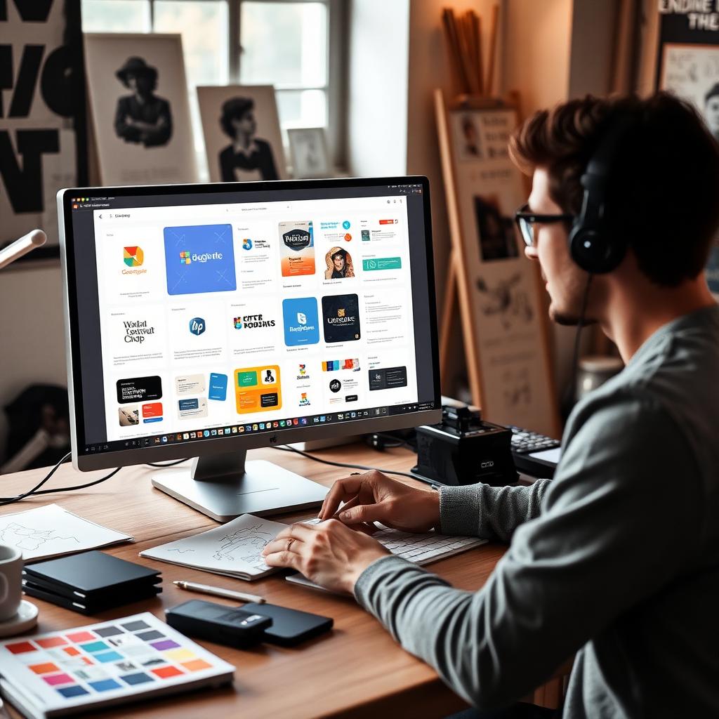 Designer criando layouts gráficos personalizados