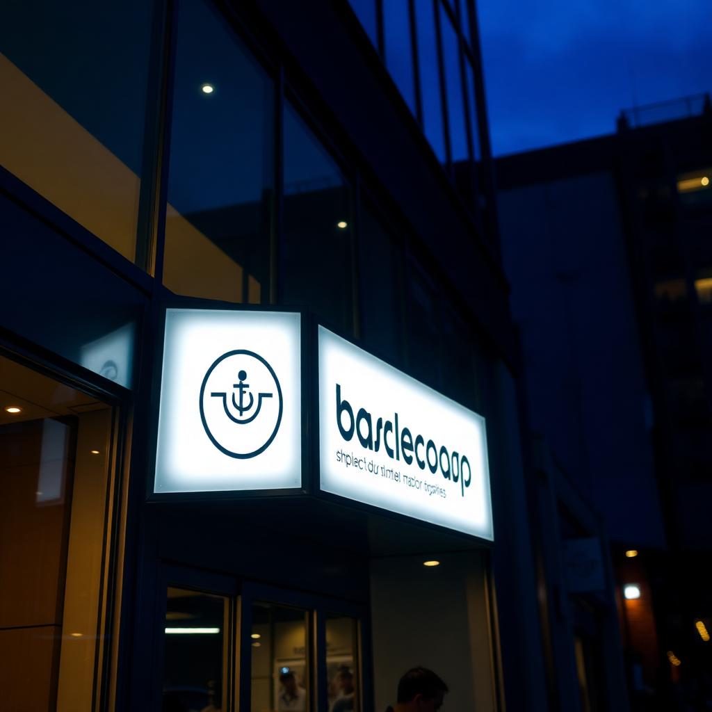 Painel backlight iluminado em fachada comercial ao anoitecer