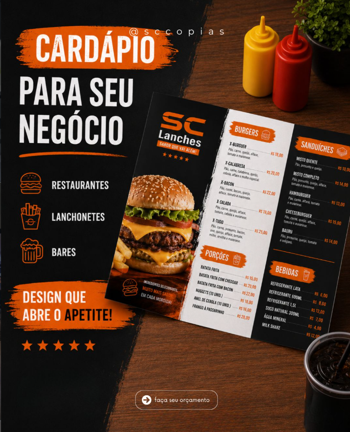 Cardápio personalizado para restaurante e lanchonete