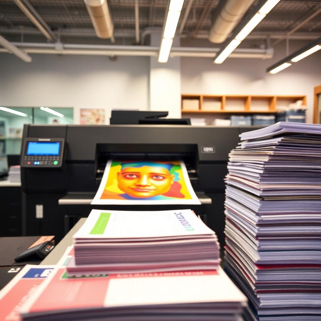 Impressora digital colorida produzindo materiais gráficos
