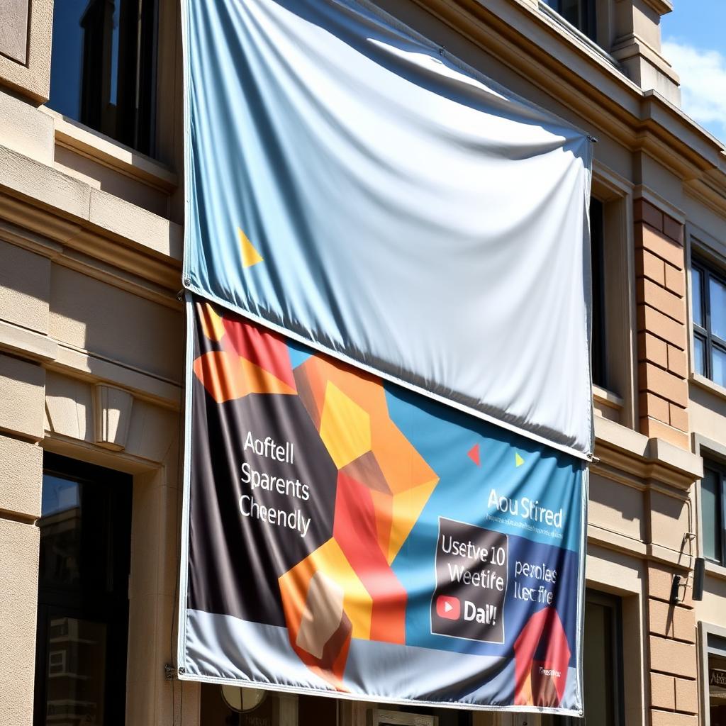 Banner em lona instalado em fachada de prédio